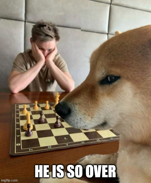 Chess doge | HE IS SO OVER | image tagged in chess doge | made w/ Imgflip meme maker