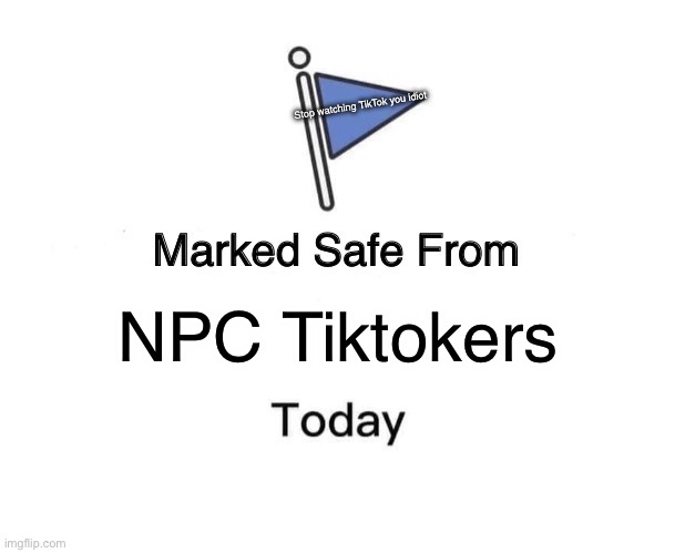 Marked Safe From | Stop watching TikTok you idiot; NPC Tiktokers | image tagged in memes,marked safe from | made w/ Imgflip meme maker