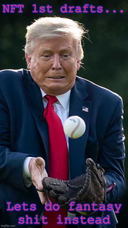 Trumpy Plays Ball | NFT 1st drafts... Lets do fantasy shit instead | image tagged in donald trump | made w/ Imgflip meme maker