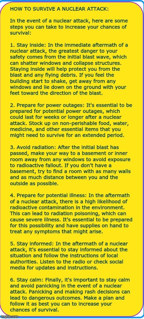 HOW TO SURVIVE A NUCLEAR ATTACK: | image tagged in simothefinlandized,nuclear war,survival,infographics,tutorial | made w/ Imgflip meme maker