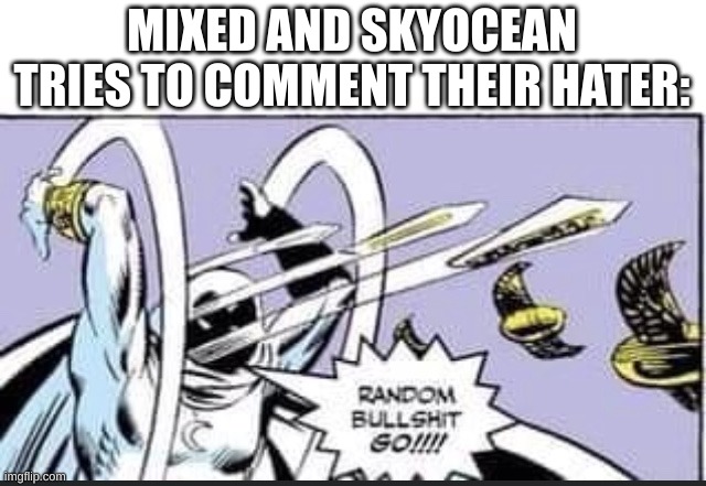 Random Bullshit Go | MIXED AND SKYOCEAN TRIES TO COMMENT THEIR HATER: | image tagged in random bullshit go | made w/ Imgflip meme maker