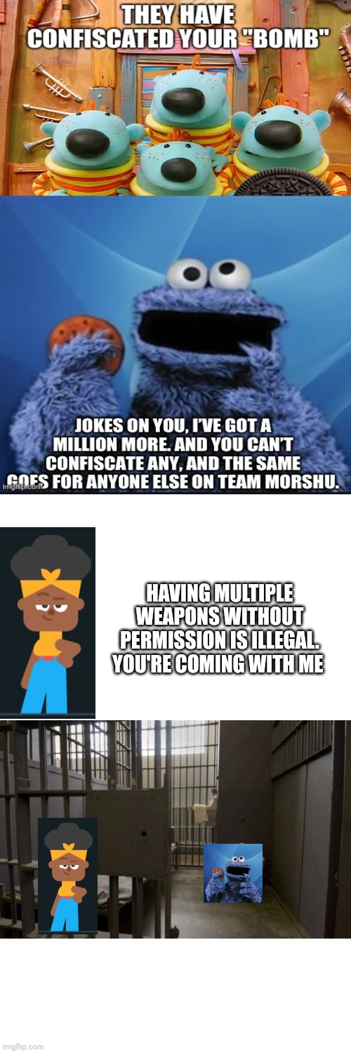 Nope | HAVING MULTIPLE WEAPONS WITHOUT PERMISSION IS ILLEGAL. YOU'RE COMING WITH ME | image tagged in memes | made w/ Imgflip meme maker