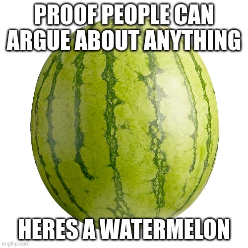 Watermelon | PROOF PEOPLE CAN ARGUE ABOUT ANYTHING; HERES A WATERMELON | image tagged in watermelon,argument | made w/ Imgflip meme maker