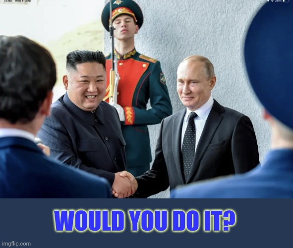 No one could stop you in time and you'd be an instant hero to millions... would you do it? | WOULD YOU DO IT? | image tagged in vladimir putin,kim jong un,dictator | made w/ Imgflip meme maker