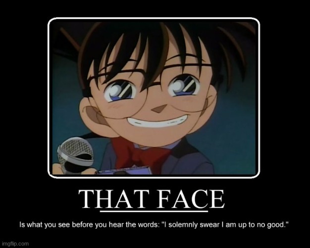 That face | image tagged in detective conan,case closed,anime,anime meme,memes | made w/ Imgflip meme maker