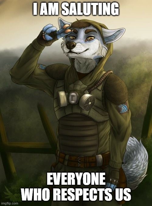 Hello and thank you | I AM SALUTING; EVERYONE WHO RESPECTS US | image tagged in furry salute | made w/ Imgflip meme maker