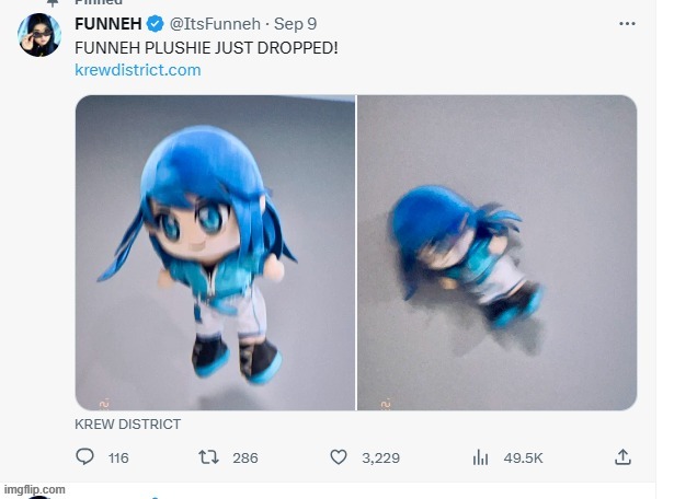 Funneh plushie just dropped! | image tagged in literally,can't argue with that / technically not wrong,funneh,itsfunneh,krew | made w/ Imgflip meme maker