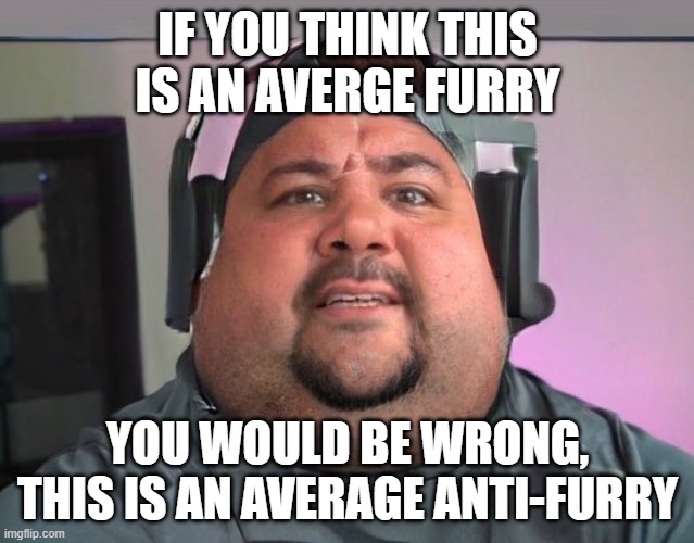 Yeah its kinda true | IF YOU THINK THIS IS AN AVERGE FURRY; YOU WOULD BE WRONG, THIS IS AN AVERAGE ANTI-FURRY | image tagged in fat guy | made w/ Imgflip meme maker