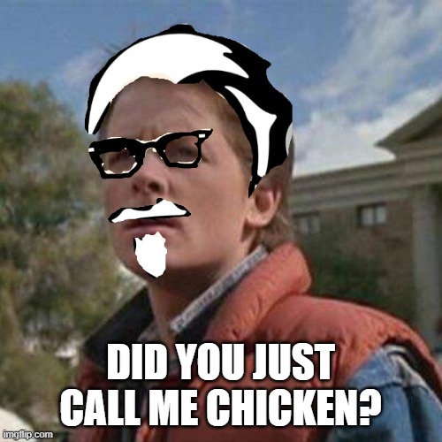 Are You Telling Me Marty McFly | DID YOU JUST CALL ME CHICKEN? | image tagged in are you telling me marty mcfly | made w/ Imgflip meme maker