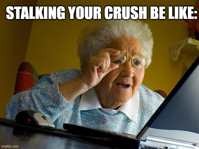anyone else do this? | STALKING YOUR CRUSH BE LIKE: | image tagged in memes,grandma finds the internet | made w/ Imgflip meme maker