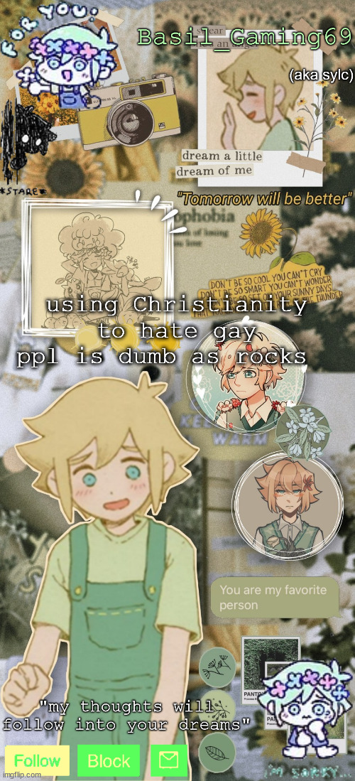 basil gaming | using Christianity to hate gay ppl is dumb as rocks | image tagged in basil gaming | made w/ Imgflip meme maker
