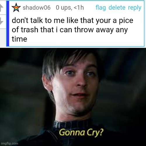 Can we comment ban this hypocrite? | image tagged in gonna cry | made w/ Imgflip meme maker