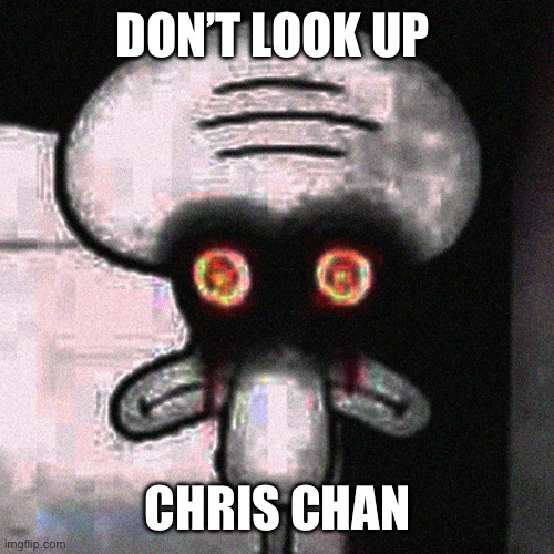 You’ve been warned | DON’T LOOK UP; CHRIS CHAN | image tagged in squidward,creepypasta | made w/ Imgflip meme maker