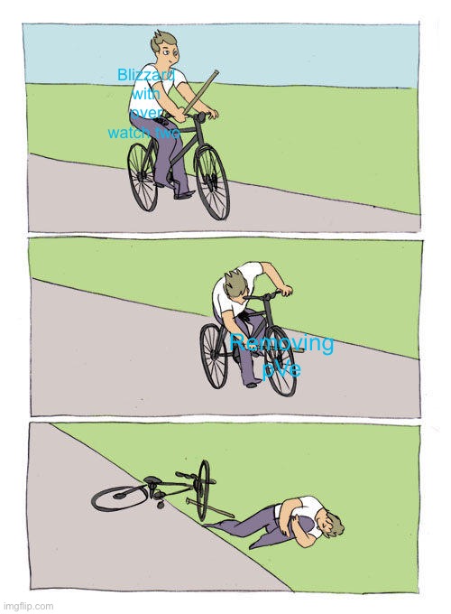 Bike Fall | Blizzard with over watch two; Removing pVe | image tagged in memes,bike fall,overwatch | made w/ Imgflip meme maker
