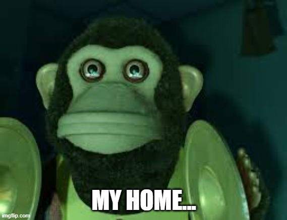 Toy Story Monkey | MY HOME... | image tagged in toy story monkey | made w/ Imgflip meme maker