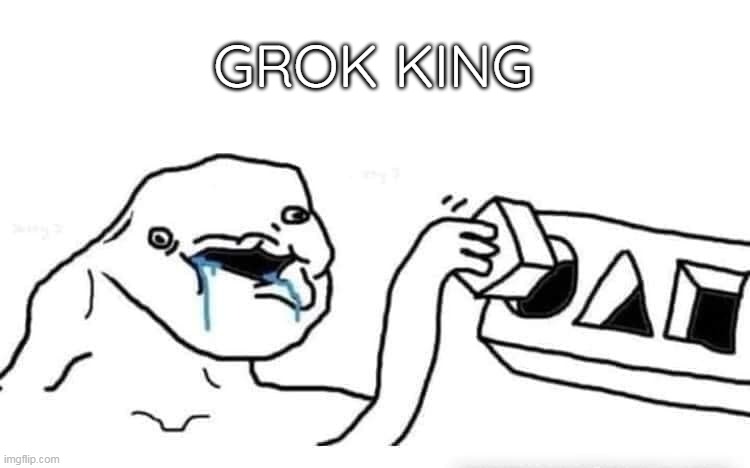 Grok king | GROK KING | image tagged in stupid dumb drooling puzzle | made w/ Imgflip meme maker