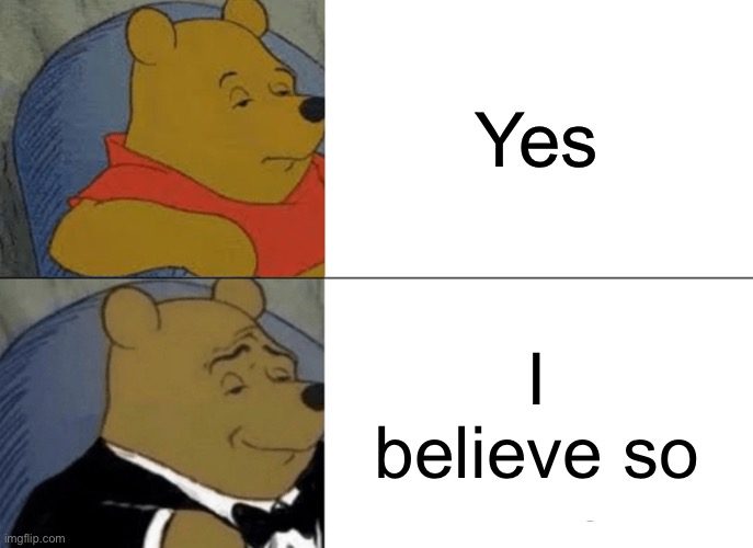 Tuxedo Winnie The Pooh | Yes; I believe so | image tagged in memes,tuxedo winnie the pooh | made w/ Imgflip meme maker