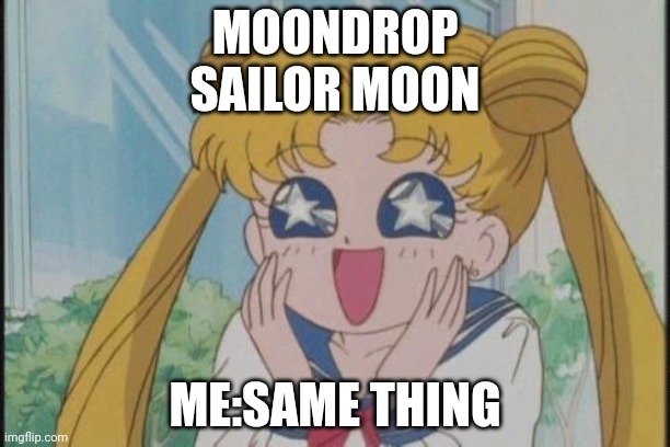 Sailor Moon Sparkly Eyes | MOONDROP
SAILOR MOON; ME:SAME THING | image tagged in sailor moon sparkly eyes | made w/ Imgflip meme maker