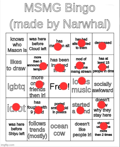 msmg bingo | image tagged in msmg bingo | made w/ Imgflip meme maker