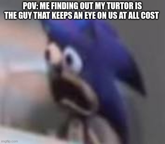 sonic finding out his tutor | POV: ME FINDING OUT MY TURTOR IS THE GUY THAT KEEPS AN EYE ON US AT ALL COST | image tagged in sonic sad gasp | made w/ Imgflip meme maker