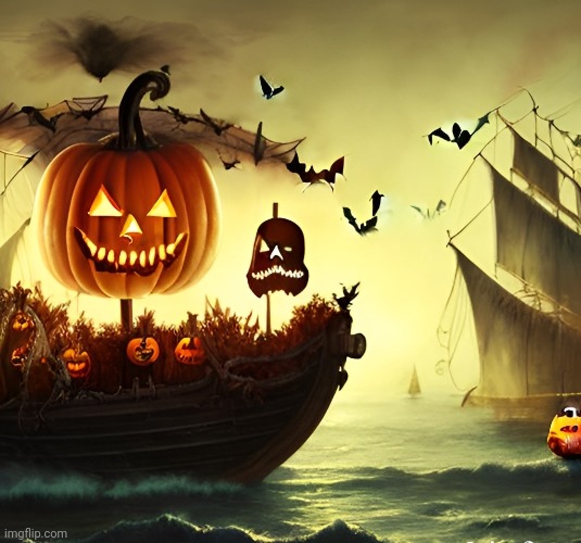 HALLOWEEN PIRATE SHIP | image tagged in pirates,pirate ship,halloween,ai,artificial intelligence | made w/ Imgflip meme maker