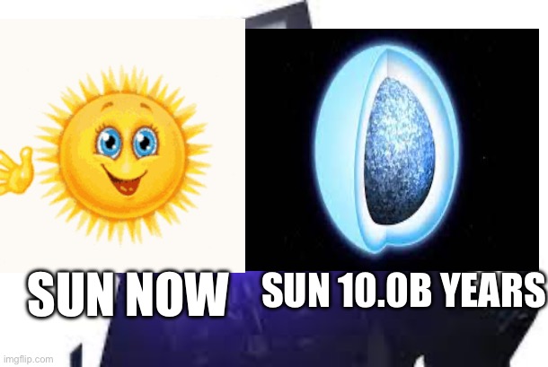 Sus | SUN 10.0B YEARS; SUN NOW | image tagged in sus | made w/ Imgflip meme maker