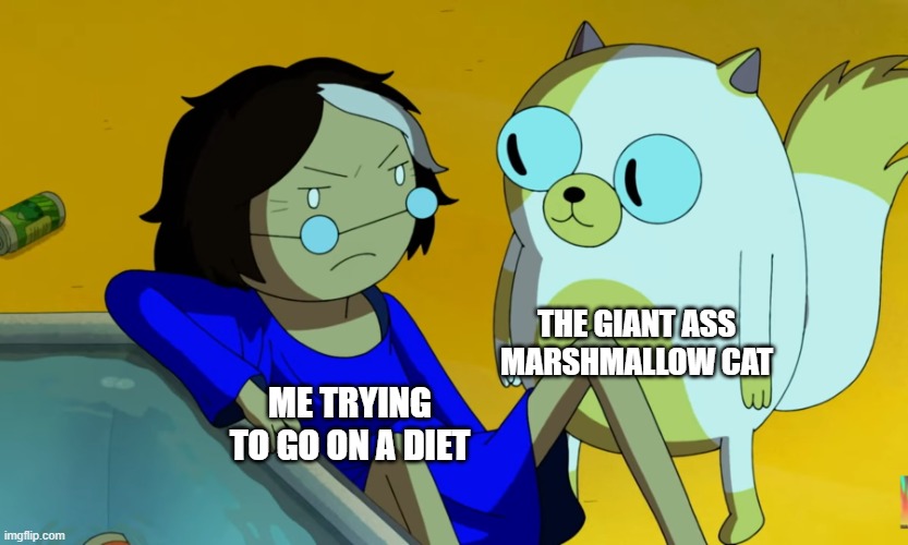 . | THE GIANT ASS MARSHMALLOW CAT; ME TRYING TO GO ON A DIET | image tagged in me and the cat | made w/ Imgflip meme maker