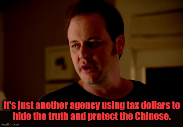 Jake from state farm | It's just another agency using tax dollars to
hide the truth and protect the Chinese. | image tagged in jake from state farm | made w/ Imgflip meme maker