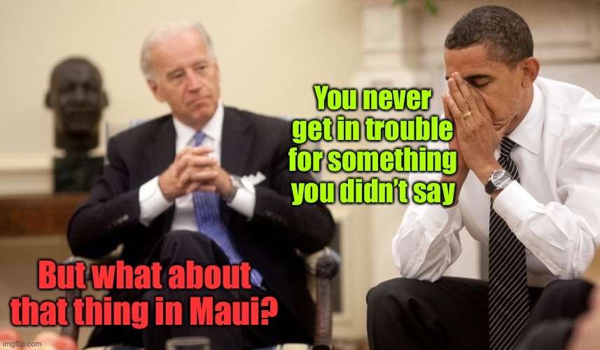 Dementia is hard; harder if you’re stupid | You never get in trouble for something you didn’t say; But what about that thing in Maui? | image tagged in biden obama,maui fires,no comment joe | made w/ Imgflip meme maker