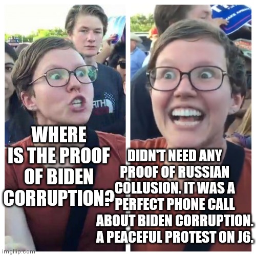 Look Over There | DIDN'T NEED ANY PROOF OF RUSSIAN COLLUSION. IT WAS A PERFECT PHONE CALL ABOUT BIDEN CORRUPTION. A PEACEFUL PROTEST ON J6. WHERE IS THE PROOF OF BIDEN CORRUPTION? | image tagged in mueller report,one billion dollars,fired,ashli babbitt,capitol police,murder | made w/ Imgflip meme maker