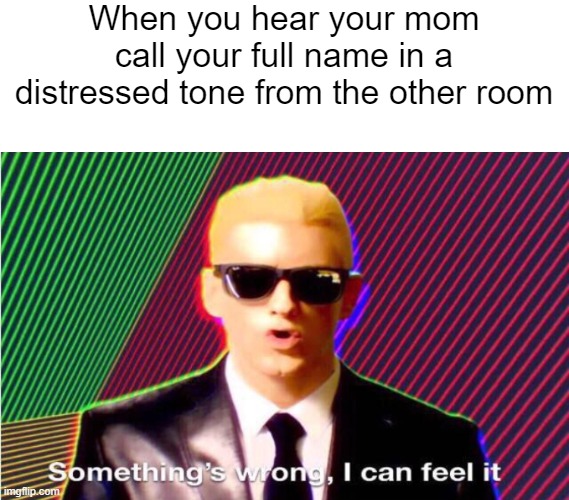 When you hear your mom call your full name in a distressed tone from the other room | image tagged in blank white template,something s wrong | made w/ Imgflip meme maker