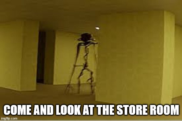 backrooms entity | COME AND LOOK AT THE STORE ROOM | image tagged in backrooms entity | made w/ Imgflip meme maker