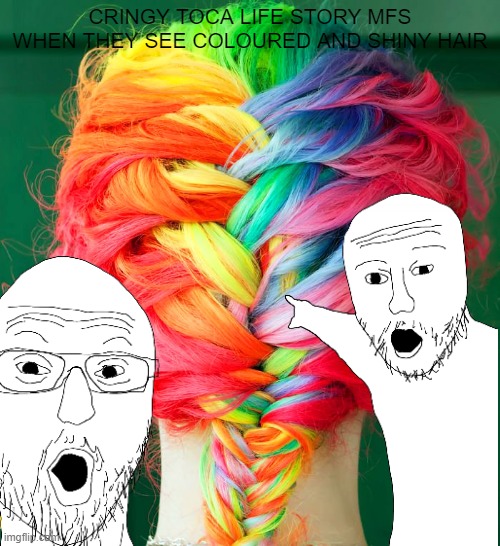 like, i hate those stories | CRINGY TOCA LIFE STORY MFS WHEN THEY SEE COLOURED AND SHINY HAIR | image tagged in toca life | made w/ Imgflip meme maker