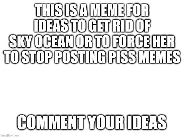 THIS IS A MEME FOR IDEAS TO GET RID OF SKY OCEAN OR TO FORCE HER TO STOP POSTING PISS MEMES; COMMENT YOUR IDEAS | made w/ Imgflip meme maker