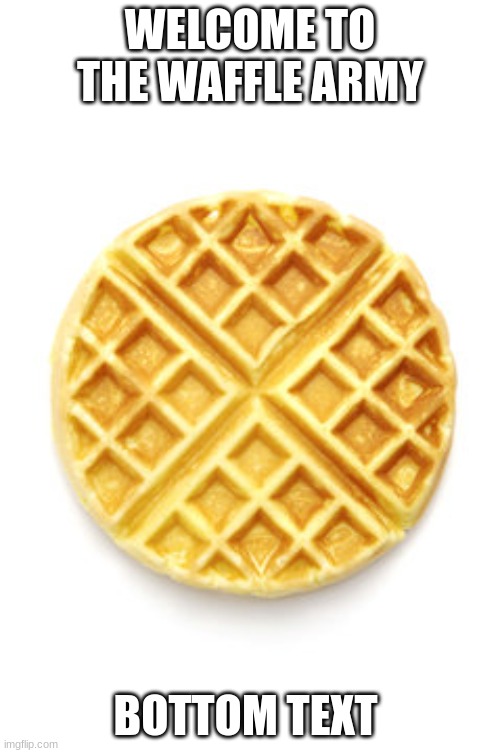 welcome | WELCOME TO THE WAFFLE ARMY; BOTTOM TEXT | image tagged in waffles | made w/ Imgflip meme maker