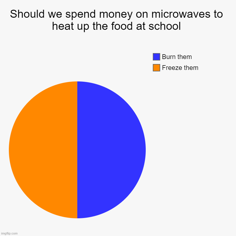 Should we spend money on microwaves to heat up the food at school | Freeze them, Burn them | image tagged in charts,pie charts | made w/ Imgflip chart maker