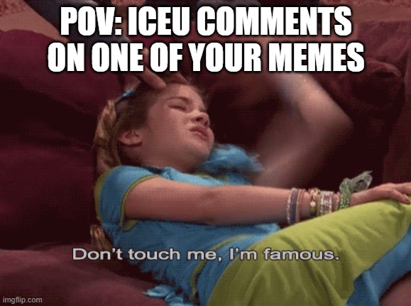 Certified fame | POV: ICEU COMMENTS ON ONE OF YOUR MEMES | image tagged in don't touch me i'm famous | made w/ Imgflip meme maker