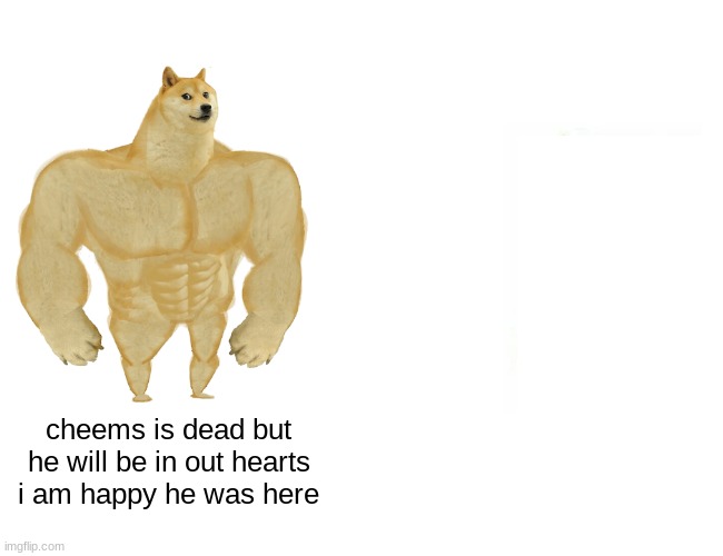 Buff Doge vs. Cheems Meme | cheems is dead but he will be in out hearts i am happy he was here | image tagged in memes,buff doge vs cheems | made w/ Imgflip meme maker