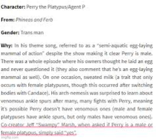 A trans platypus, perry the trans platypus | made w/ Imgflip meme maker
