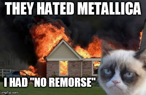 Burn Kitty Meme | THEY HATED METALLICA I HAD "NO REMORSE" | image tagged in memes,burn kitty | made w/ Imgflip meme maker