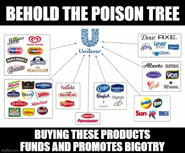 BEHOLD THE POISON TREE; BUYING THESE PRODUCTS
FUNDS AND PROMOTES BIGOTRY | image tagged in dove soap,boycott,unilever,blm,obesity | made w/ Imgflip meme maker
