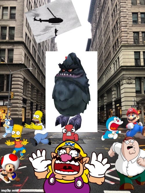 Wario dies from the protopet | image tagged in funny,wario dies,monster,scary,big | made w/ Imgflip meme maker