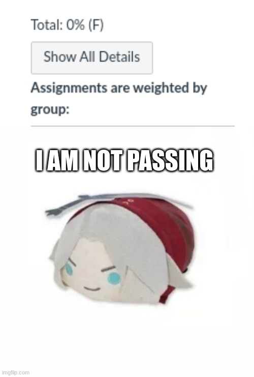 I AM NOT PASSING | image tagged in dante plush | made w/ Imgflip meme maker