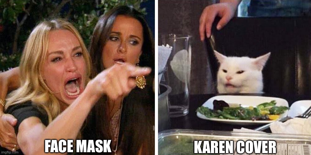 Karen | FACE MASK; KAREN COVER | image tagged in smudge the cat | made w/ Imgflip meme maker