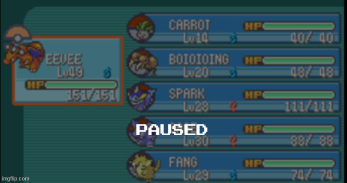 current pkmn fire red team (the one covered by pause is sage) | made w/ Imgflip meme maker