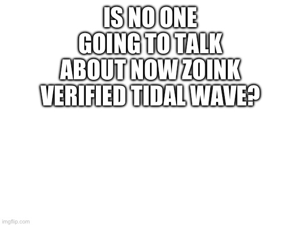 Congrats zoink! | IS NO ONE GOING TO TALK ABOUT NOW ZOINK VERIFIED TIDAL WAVE? | made w/ Imgflip meme maker