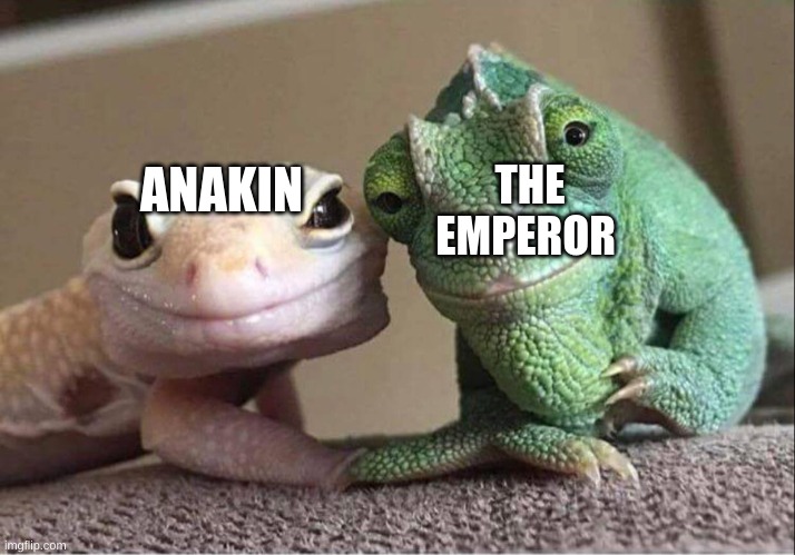 star wars | THE EMPEROR; ANAKIN | image tagged in supportive lizards gecko grand-parents | made w/ Imgflip meme maker