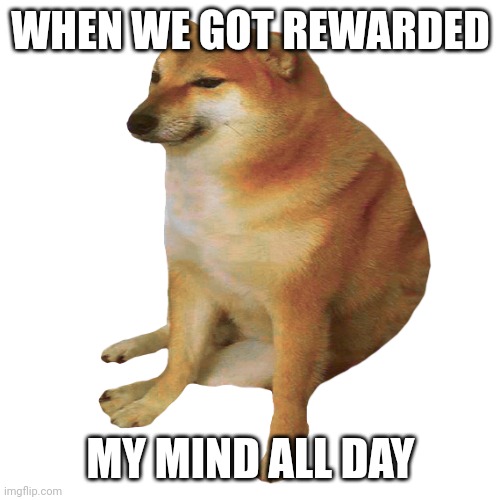 cheems | WHEN WE GOT REWARDED; MY MIND ALL DAY | image tagged in cheems | made w/ Imgflip meme maker