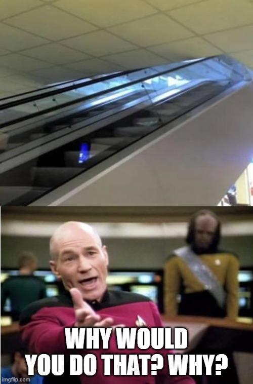 How this would work. "ahh what a nice escalator, AAAAAAA My Head my HEEEED | WHY WOULD YOU DO THAT? WHY? | made w/ Imgflip meme maker
