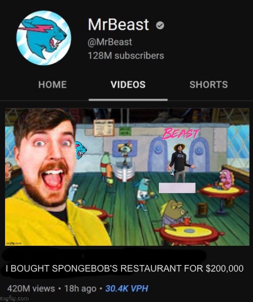 MrBeast thumbnail template | I BOUGHT SPONGEBOB'S RESTAURANT FOR $200,000 | image tagged in mrbeast thumbnail template,spongebob | made w/ Imgflip meme maker